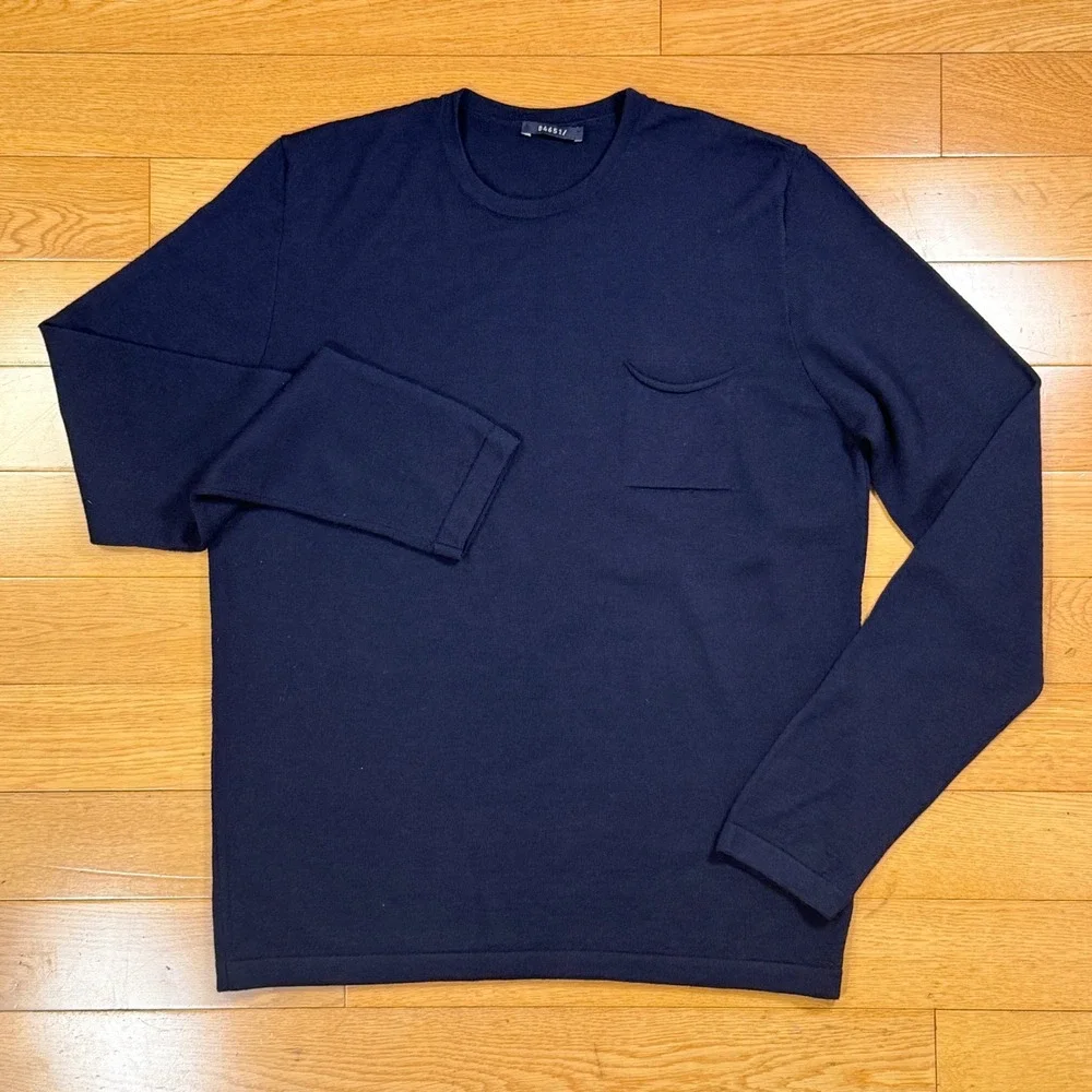 04651/‎ A Trip In A Bag Navy Merino Wool Crew Neck Pocket Sweater MEDIUM